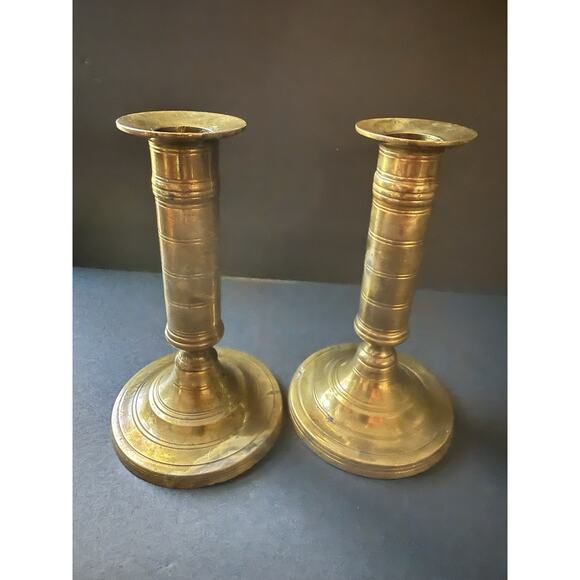 Vintage Brass Candlesticks Taper Holders 6” Mid Century Made In India Pair Set - Picture 1 of 8